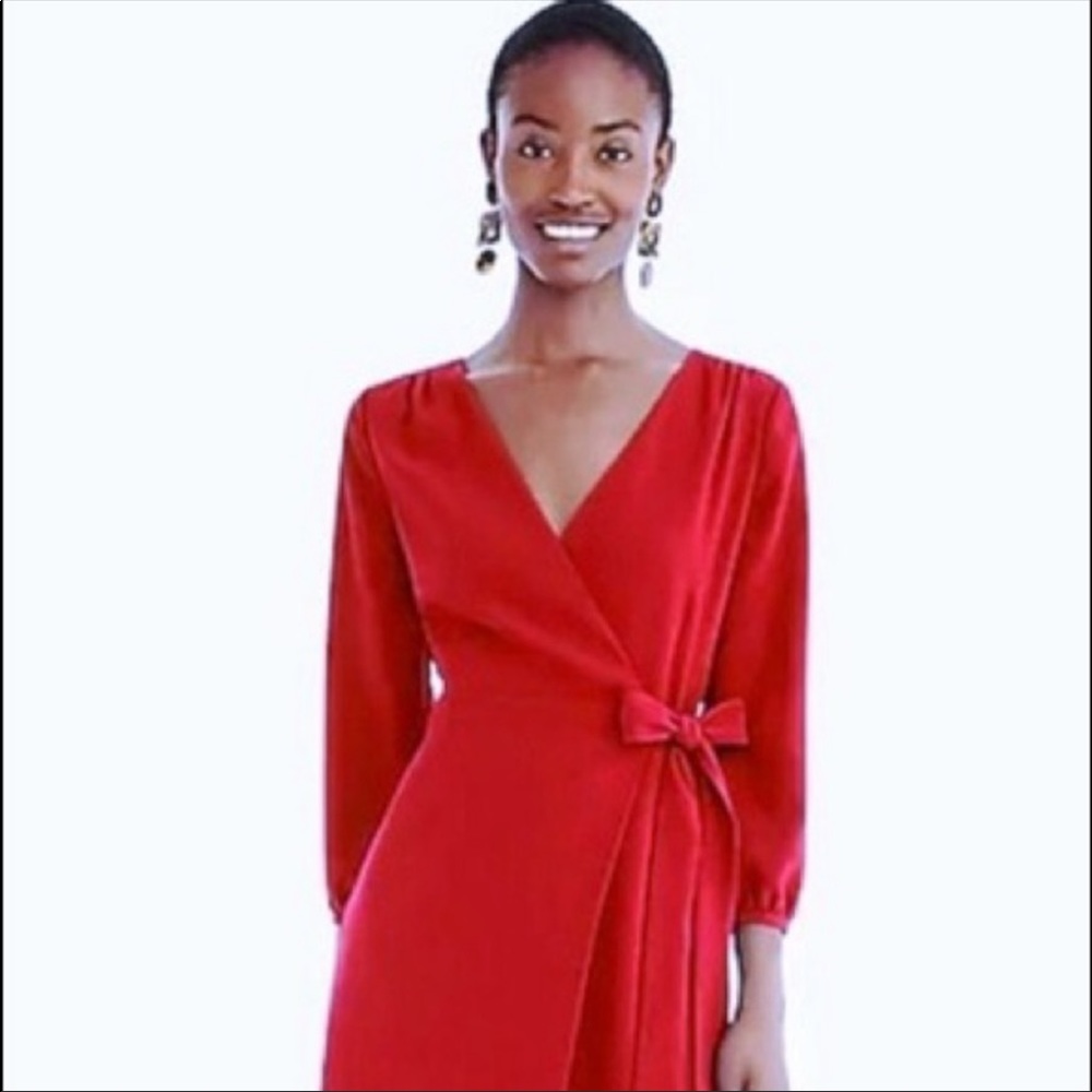 J crew deep red wrap dress,  fully lined